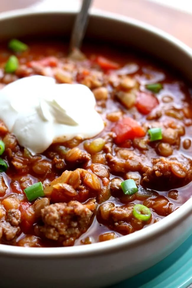 A hearty Bowl of Ground Turkey Lentil Chili