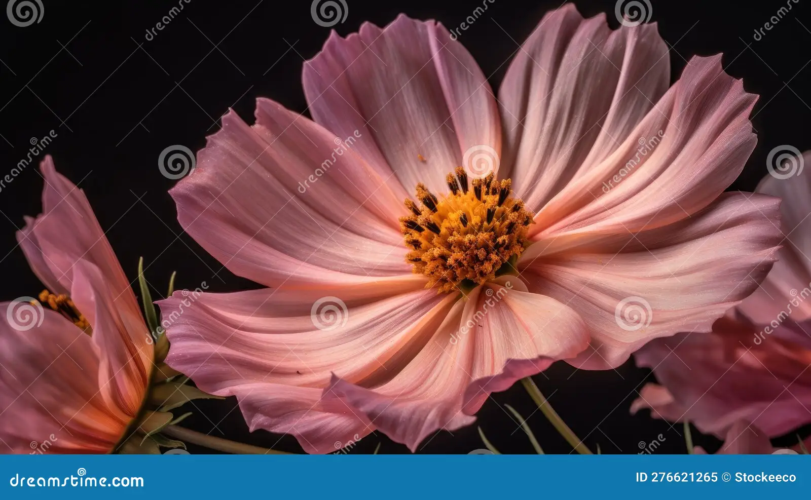 Artistic close-up of pink and peach cosmos flowers