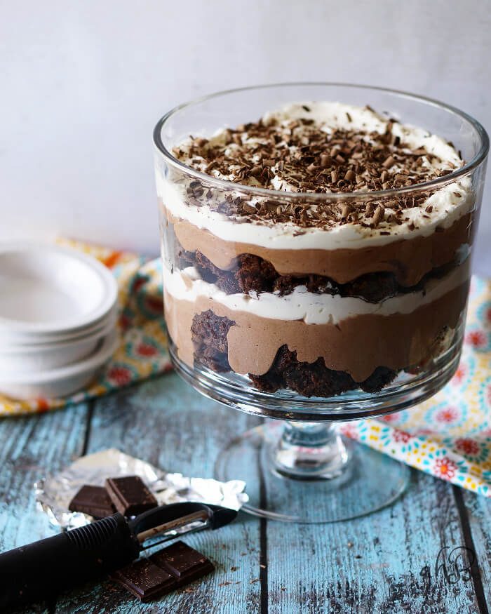 Chocolate Brownie Trifle Garnished with Chocolate Shavings