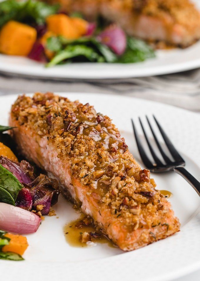 Pecan Crusted Salmon with Dijon-Maple Bourbon Glaze