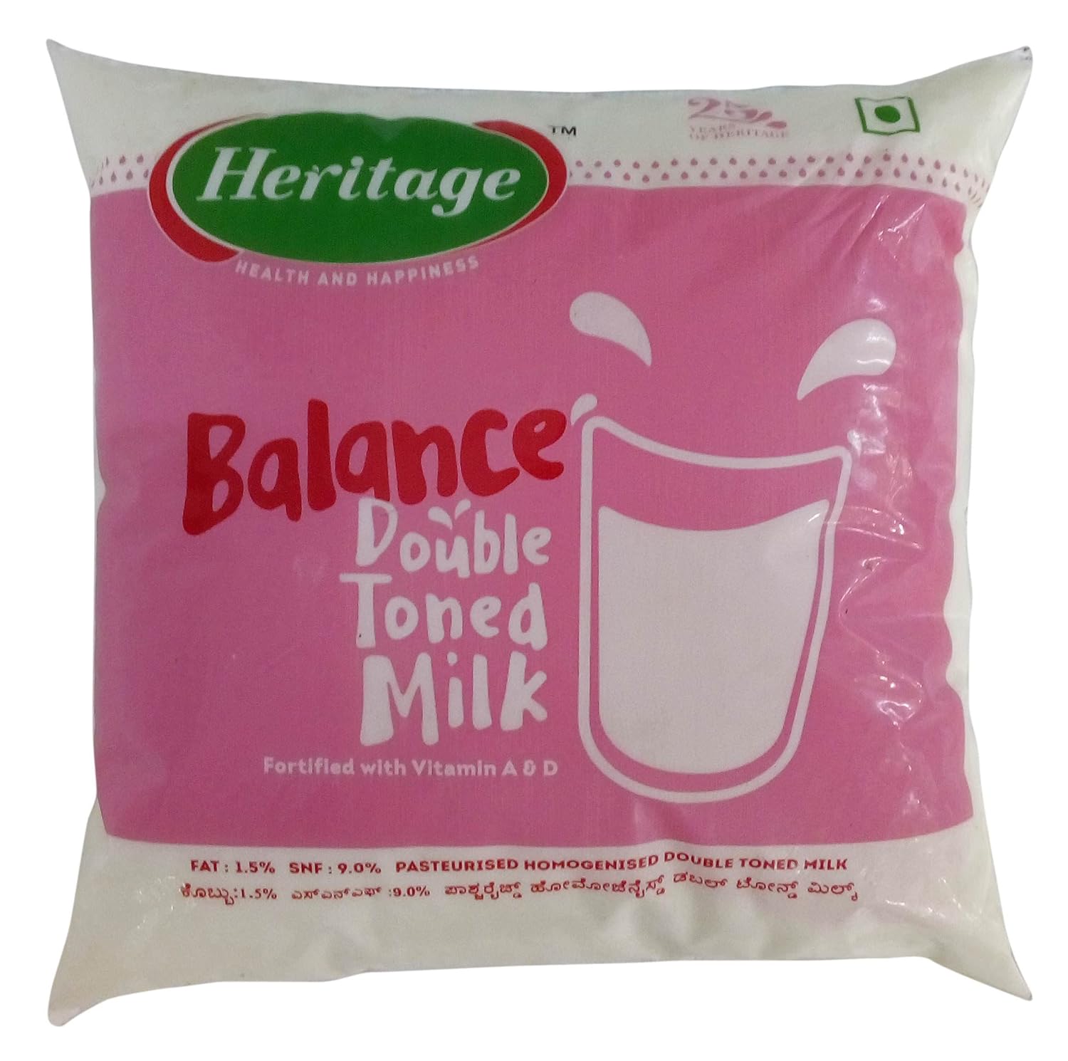 Heritage Balance Double Toned Milk, 500ml Pouch