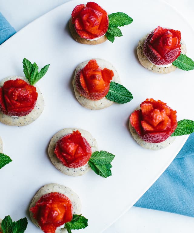 Lemon Poppy Seed Tartlet with a Strawberry Rose