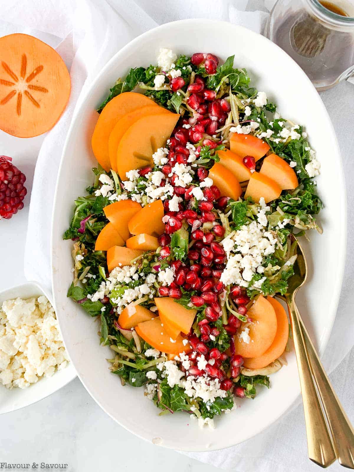 Winter Persimmon Kale Salad - vibrant and colorful salad with pomegranate seeds