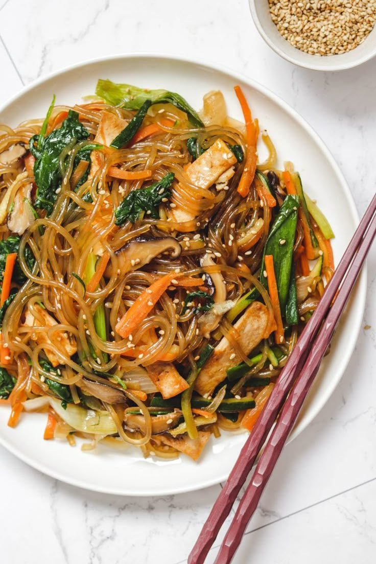 Vegan Japchae (Korean Stir Fried Glass Noodles)