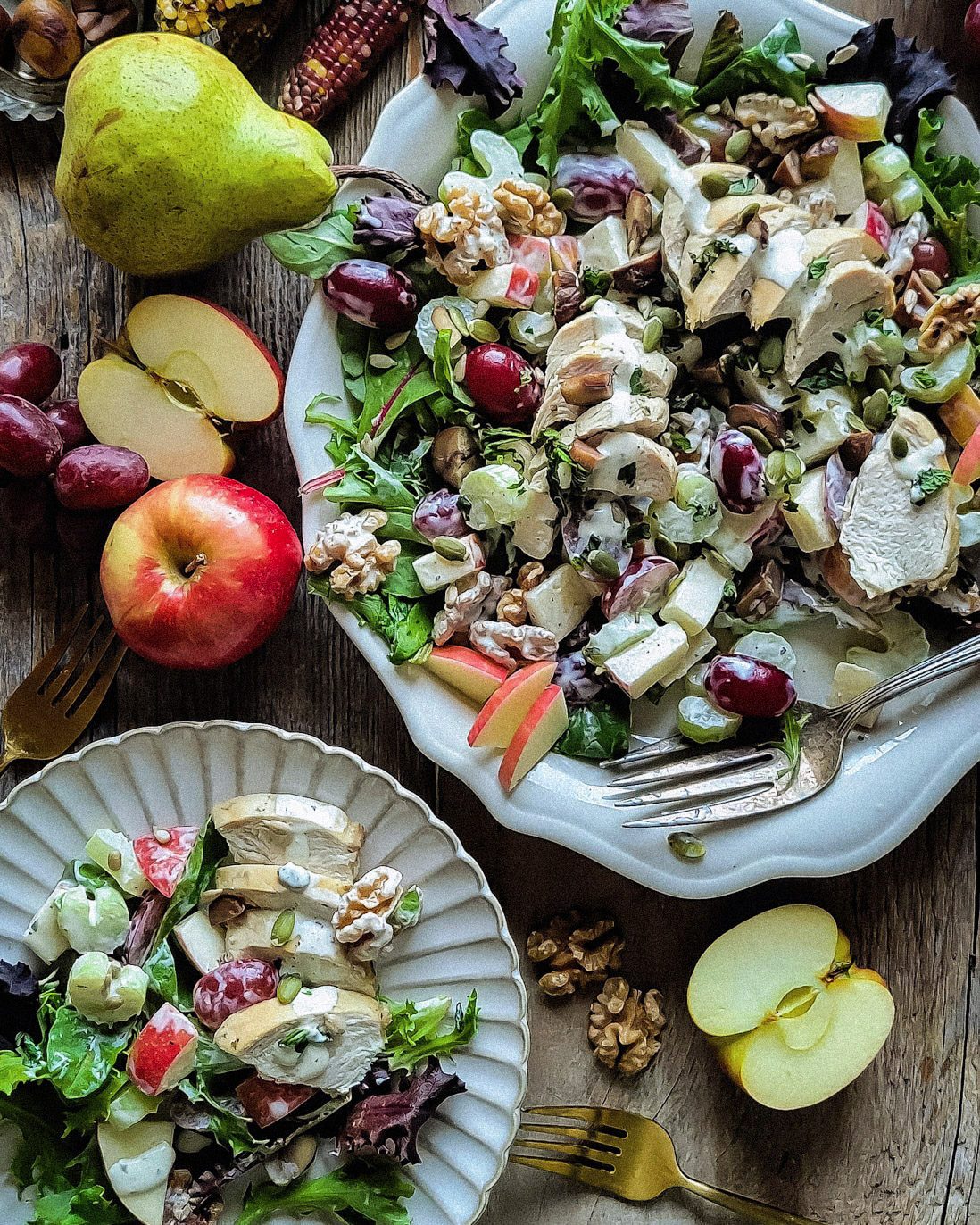 Autumn Waldorf Salad with Chicken and Chestnuts