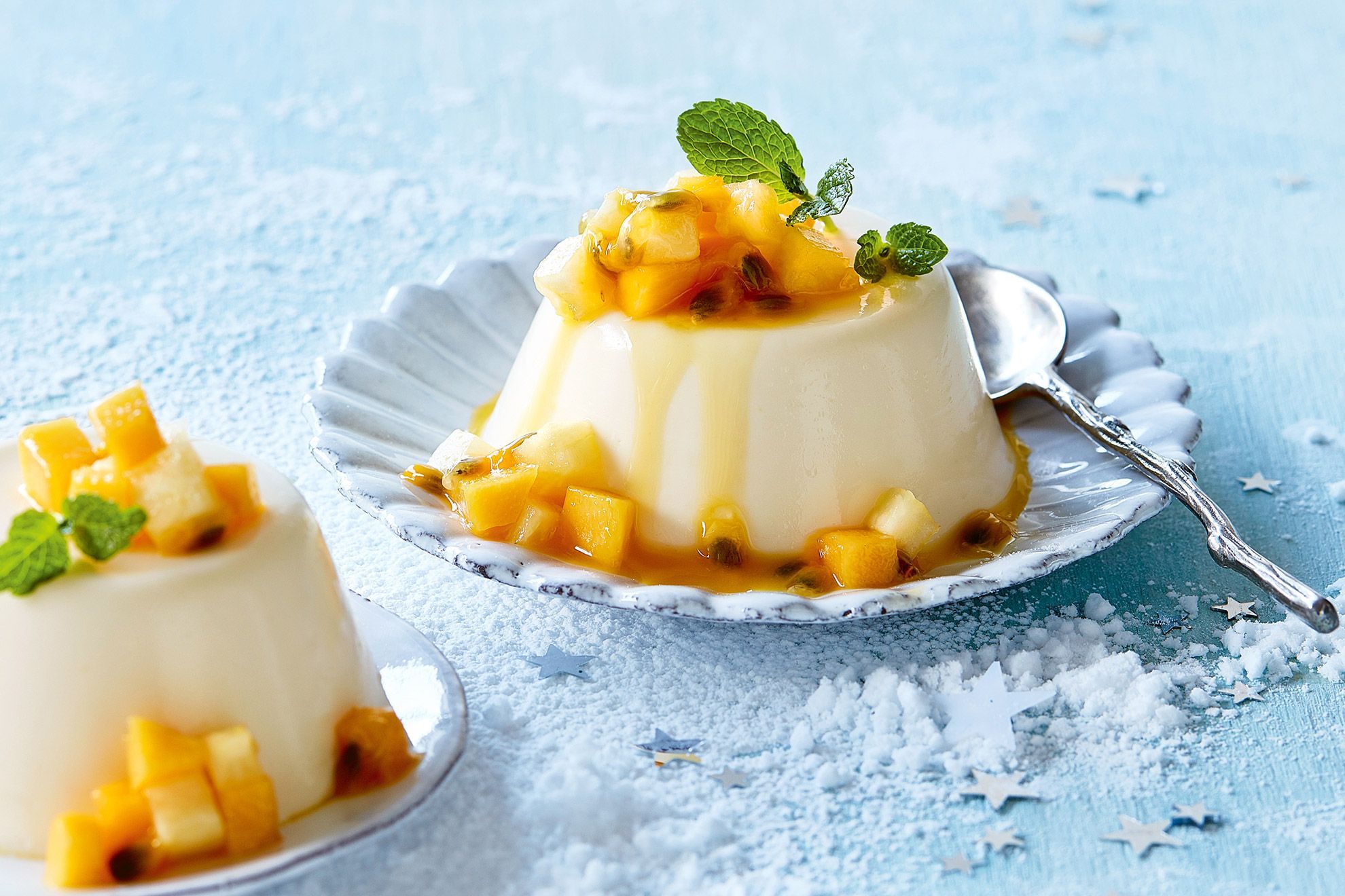 Coconut panna cotta with tropical salsa