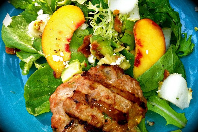 Peachy Turkey Burger over Mixed Greens
