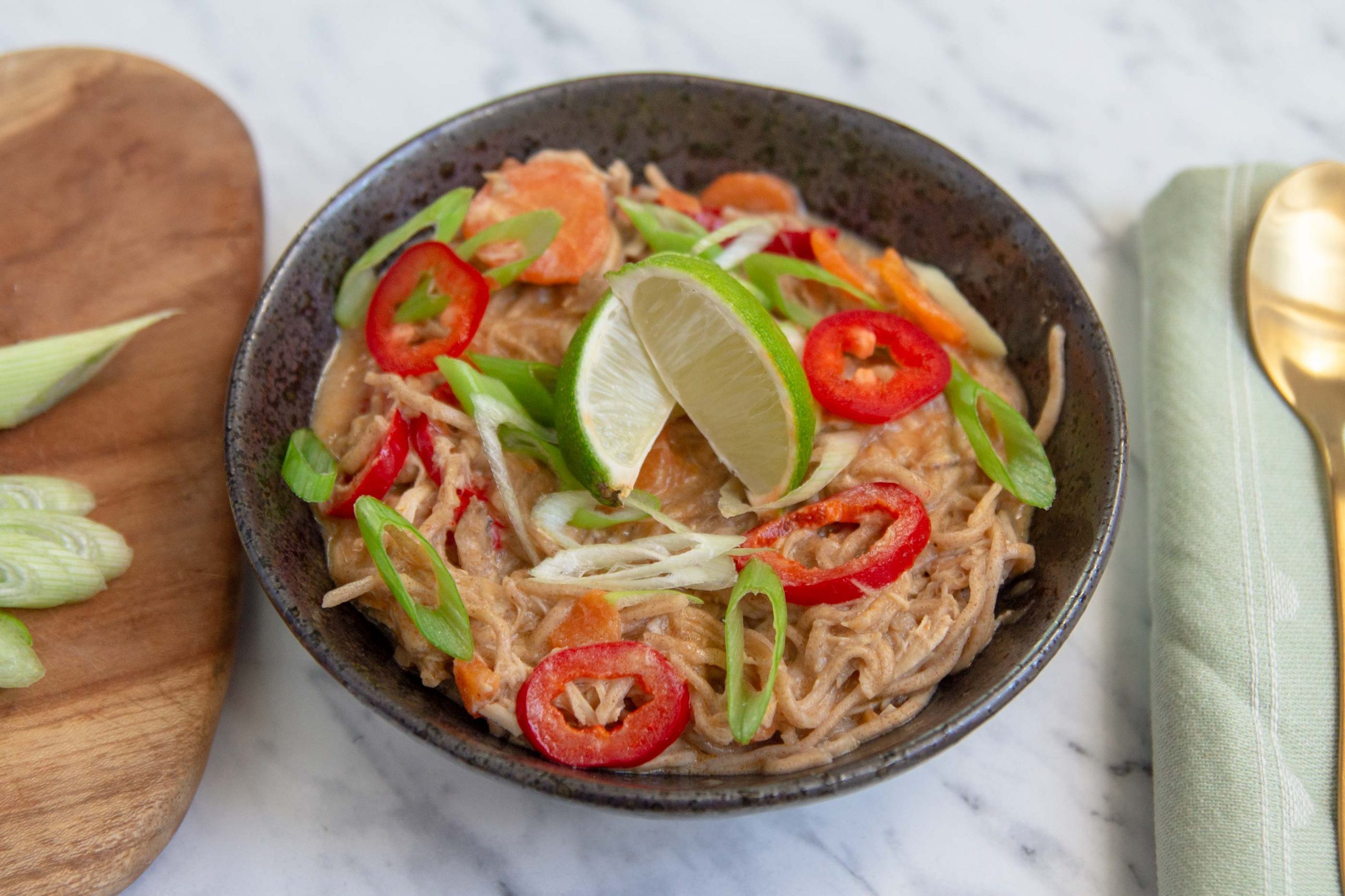 Asian inspired chicken noodle soup with coconut milk
