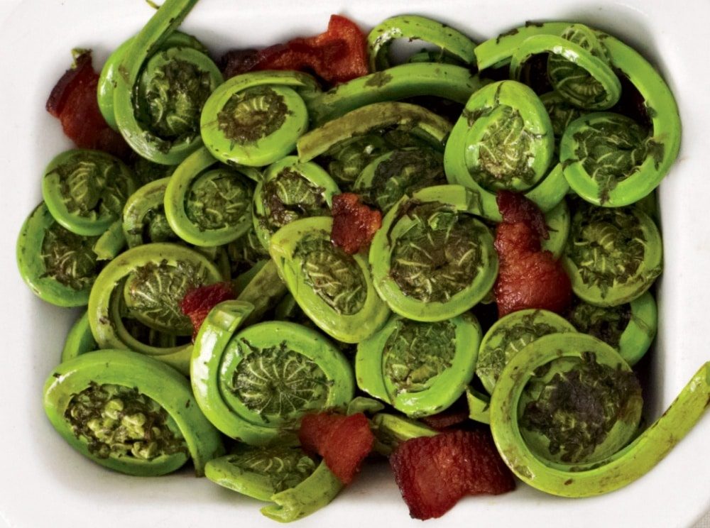 Sauteed Fiddleheads with Bacon and Cheese Recipe