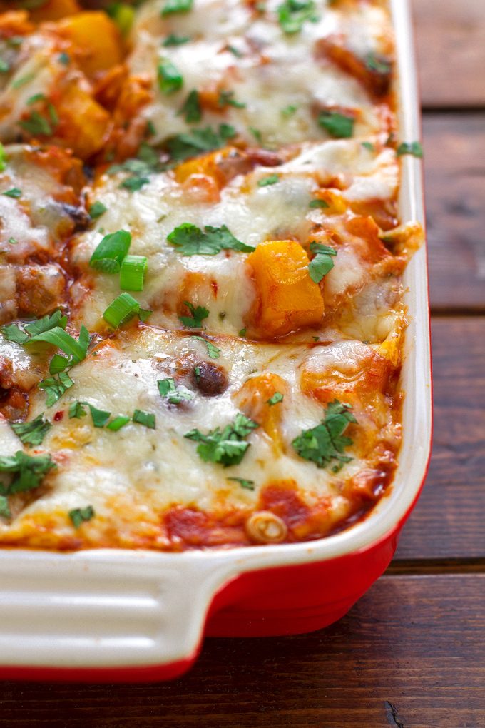 Butternut Squash Black Bean Enchilada Casserole