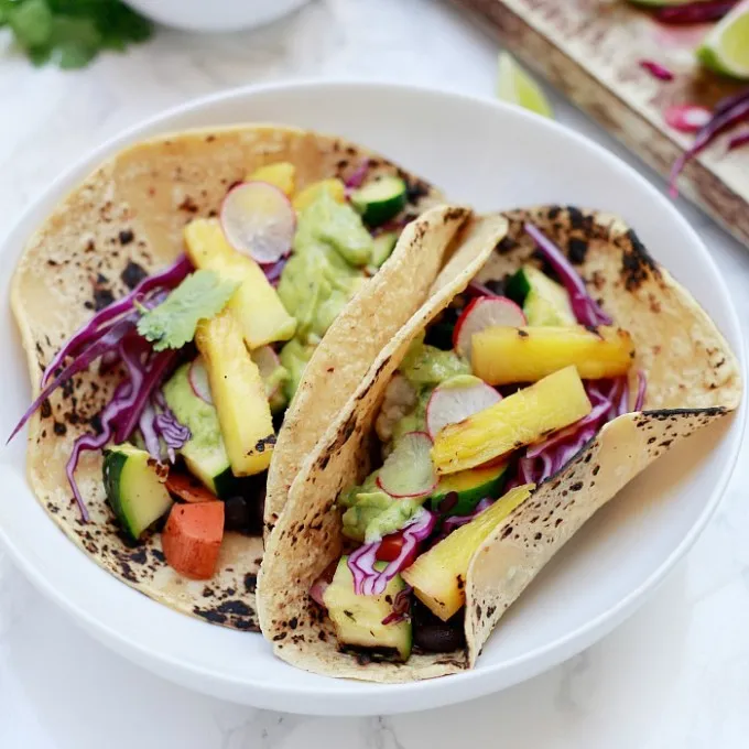 Grilled Vegetable Tacos with Avocado Cream