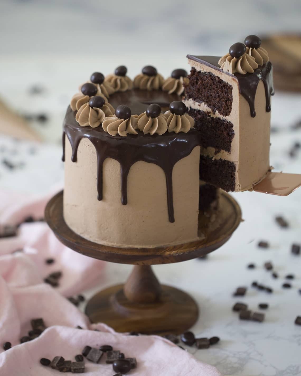 Beautifully decorated mocha cake