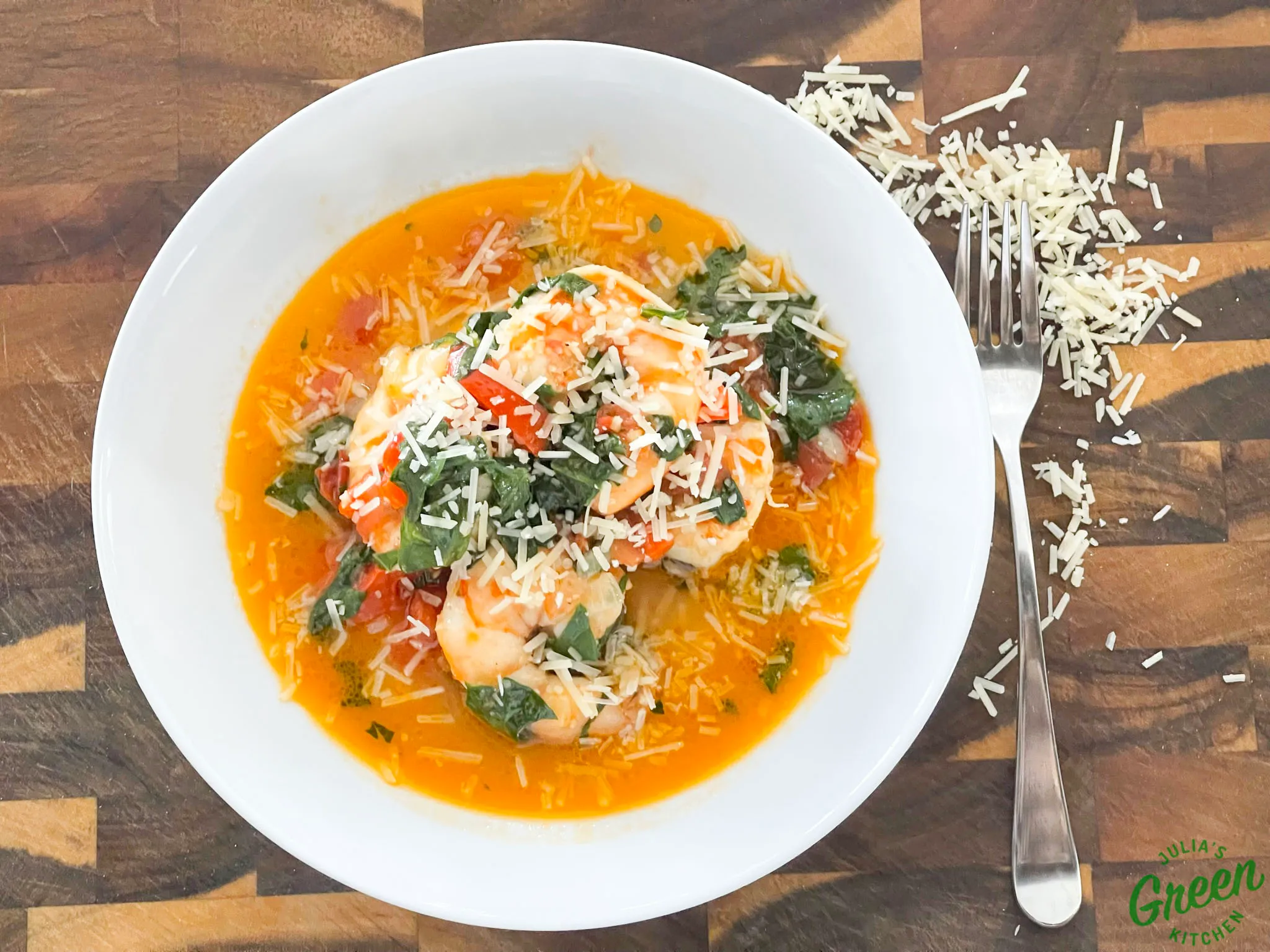 Tomato Spinach Basil Shrimp in Garlic Butter Sauce