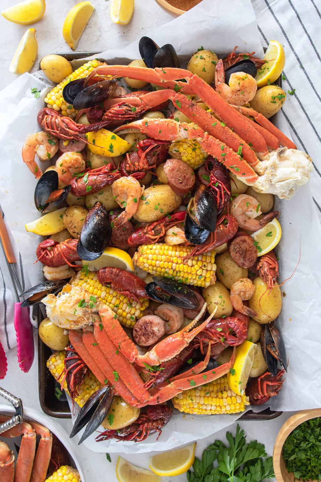 Cajun Seafood Boil Overhead View