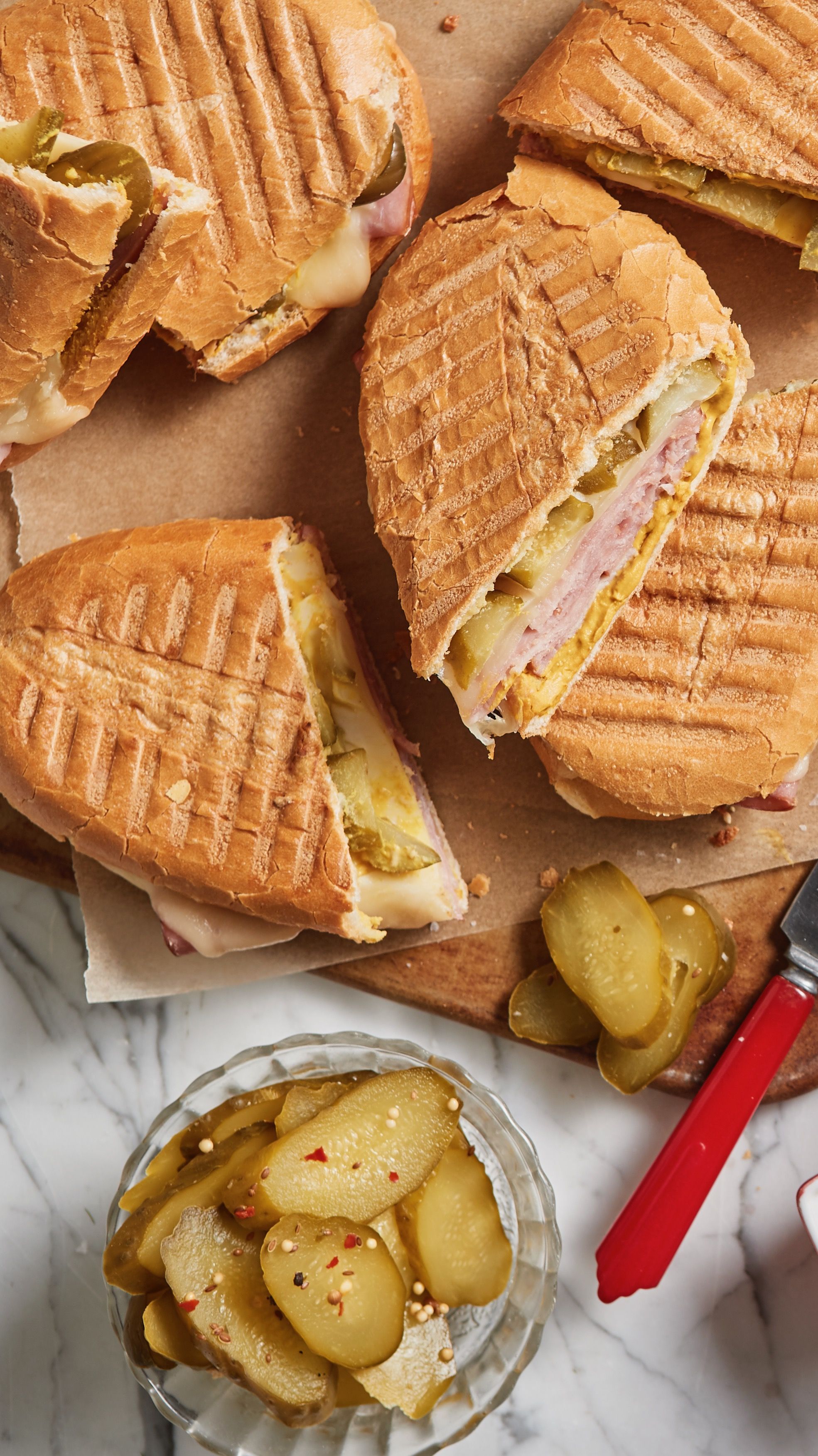 Fermented Kosher Dills on Cubano Sandwich