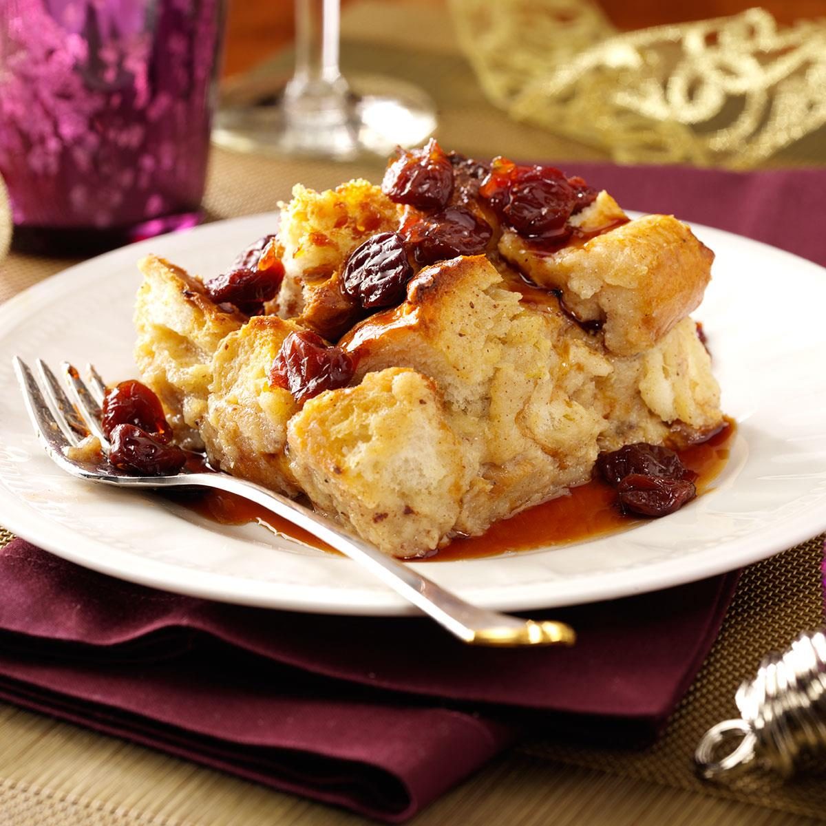 White Chocolate Bread Pudding with Tart Cherry Sauce